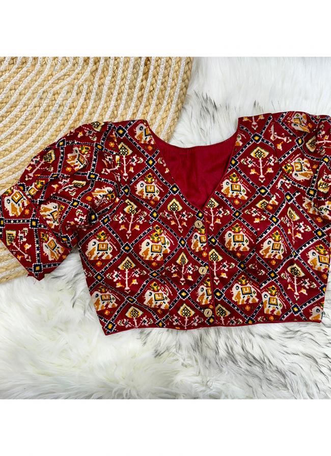 Pure Cotton Maroon Festival Wear Printed Radymade Blouse